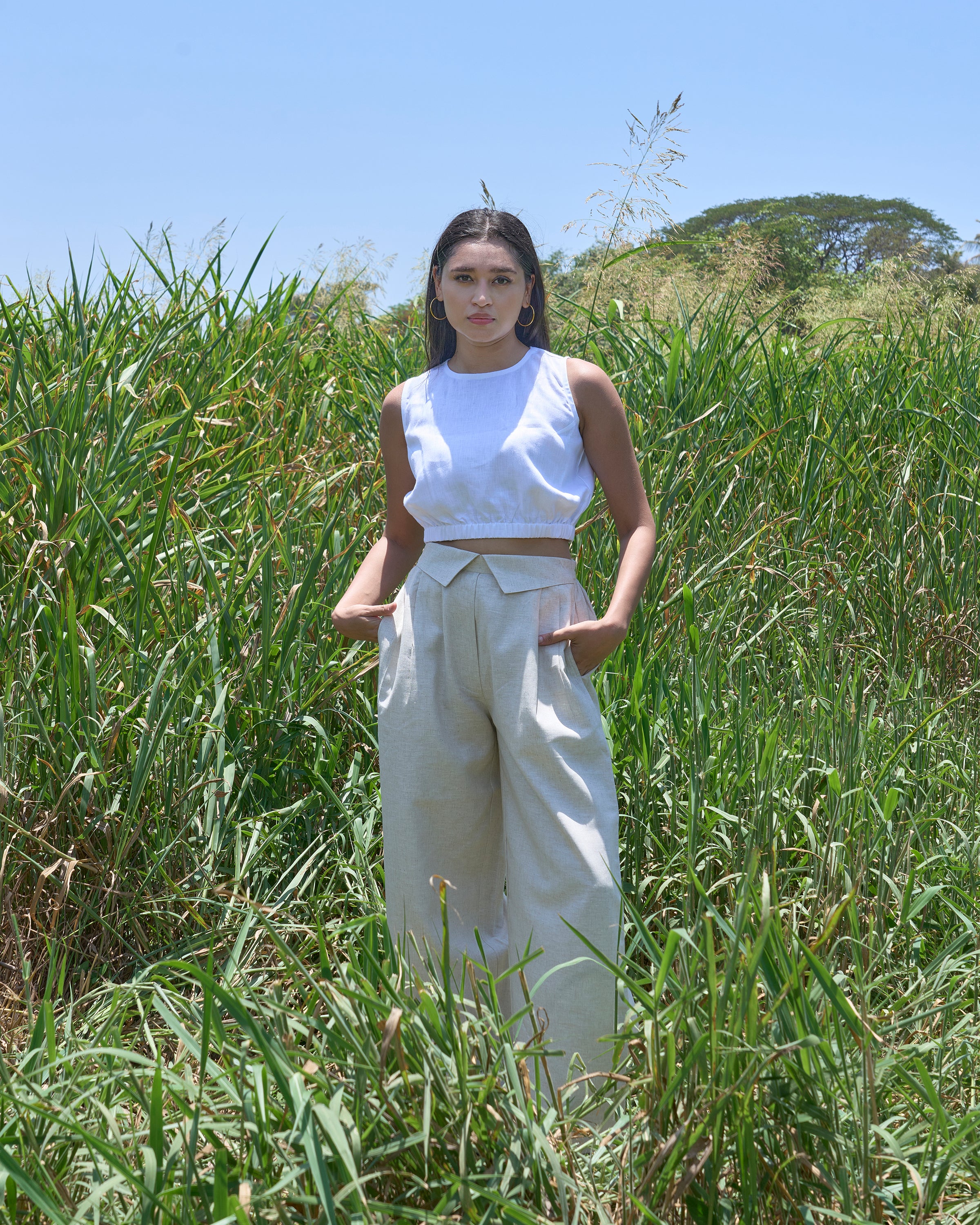 Collar Pant and Puff Blouse Set