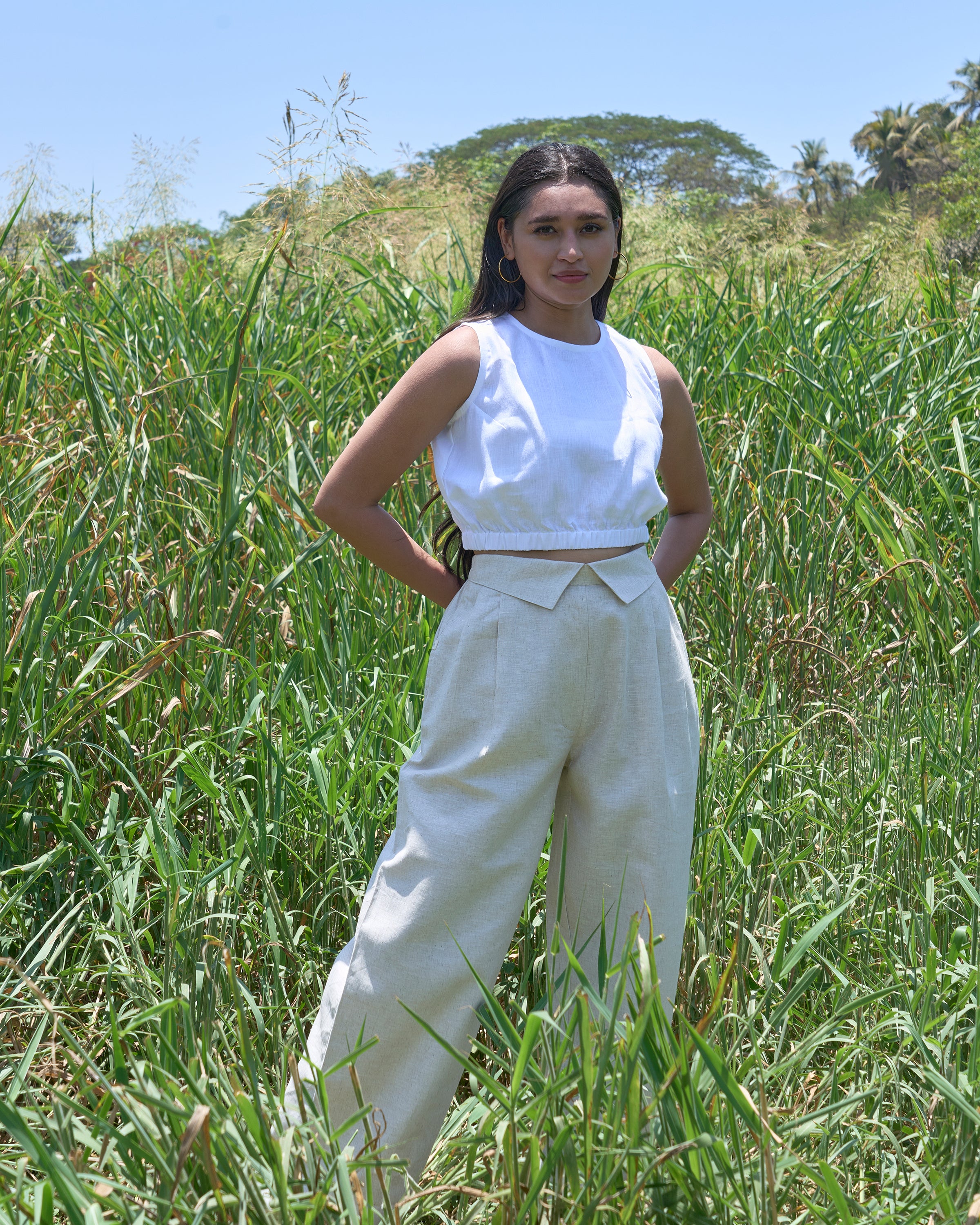 Collar Pant and Puff Blouse Set